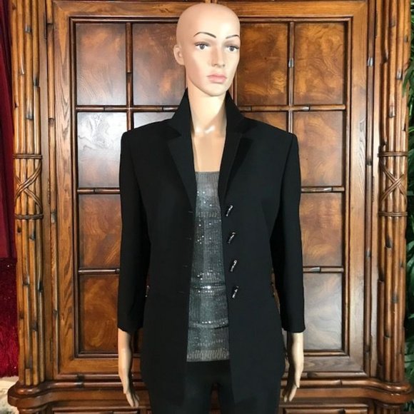 Kasper Portofino Black Gunmetal Bamboo Button D-Ring Waist Jacket - Picture 3 of 16